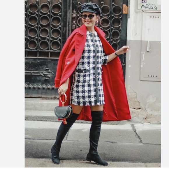 Zara Dresses & Skirts - Zara TRF Black White Tweed Check Mini Dress NWT Size Small